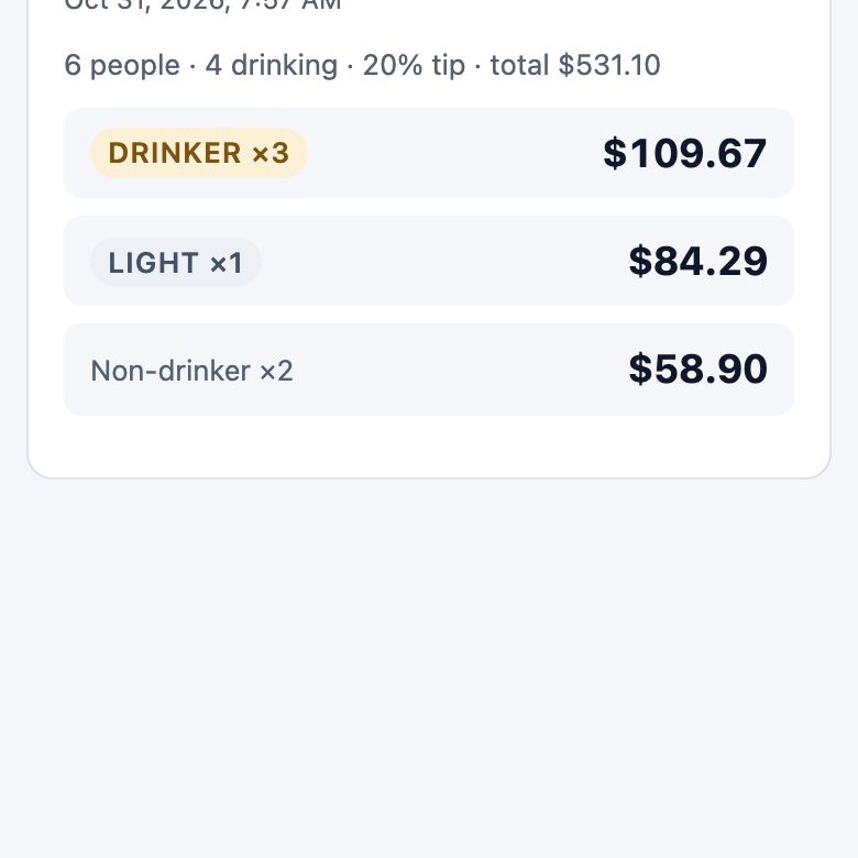 A shared split for Harbor Grill showing the three amounts